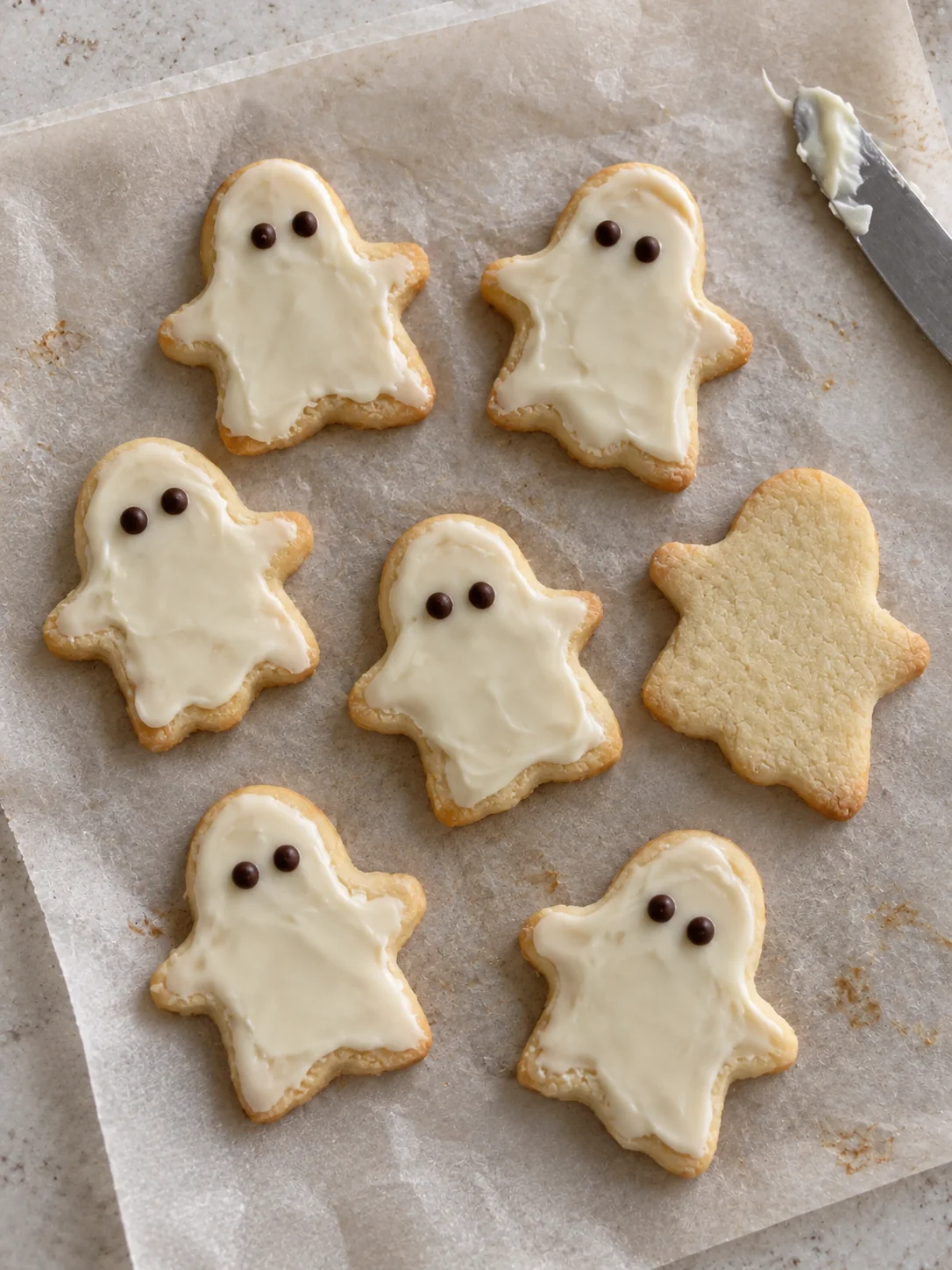 Little ghost shortbread cookies with white chocolate icing