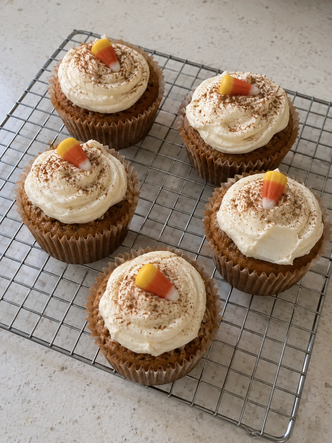 Pumpkin cupcakes with simple cream cheese frosting